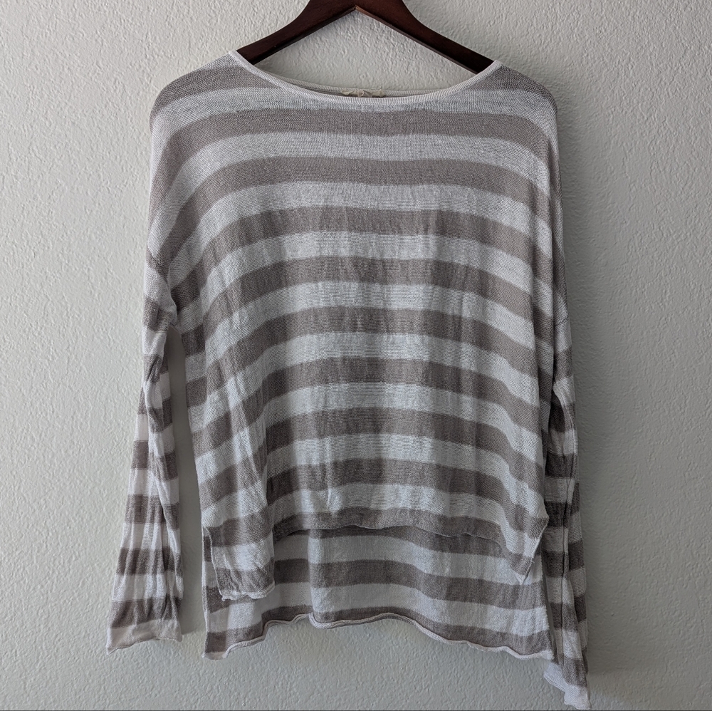 Eileen Fisher Womens 100% Organic Linen Striped Gauzy Long Sleeve Top Size XS